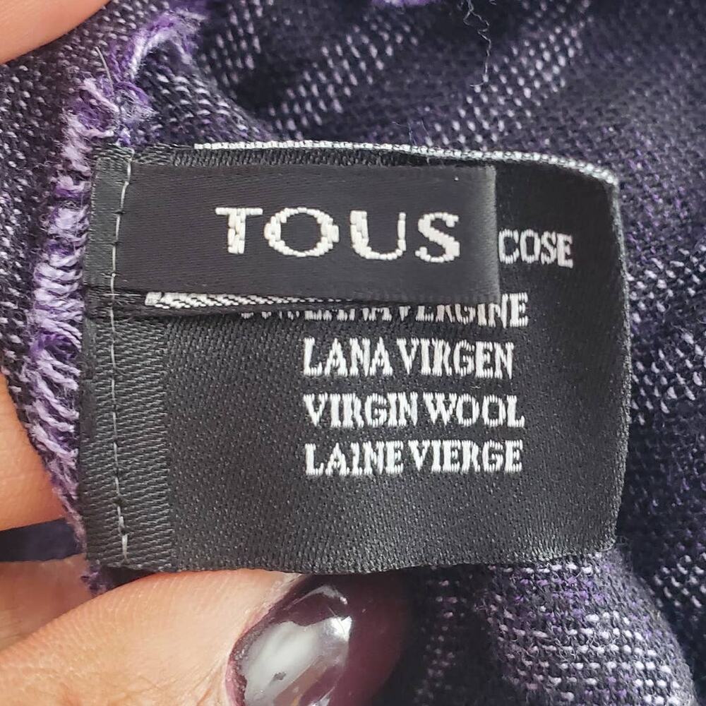 TOUS Black & Purple Wool Blend Graphic Scarf - Picture 9 of 11